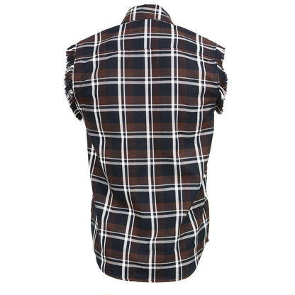 Milwaukee Leather MNG11693 Men’s Classic Black and Brown Button-Down Flannel Cut Off Frayed Sleeveless Casual Shirt