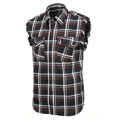 Milwaukee Leather MNG11693 Men’s Classic Black and Brown Button-Down Flannel Cut Off Frayed Sleeveless Casual Shirt