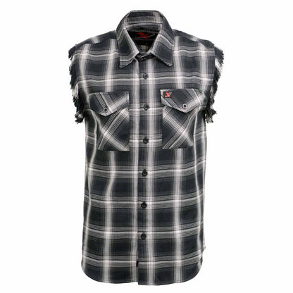 Milwaukee Leather MNG11694 Men’s Classic Black and White Button-Down Flannel Cut Off Frayed Sleeveless Casual Shirt