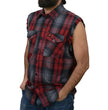 Milwaukee Leather MNG11696 Men’s Classic Black and Grey with Red Button-Down Flannel Cut Off Frayed Sleeveless Casual Shirt