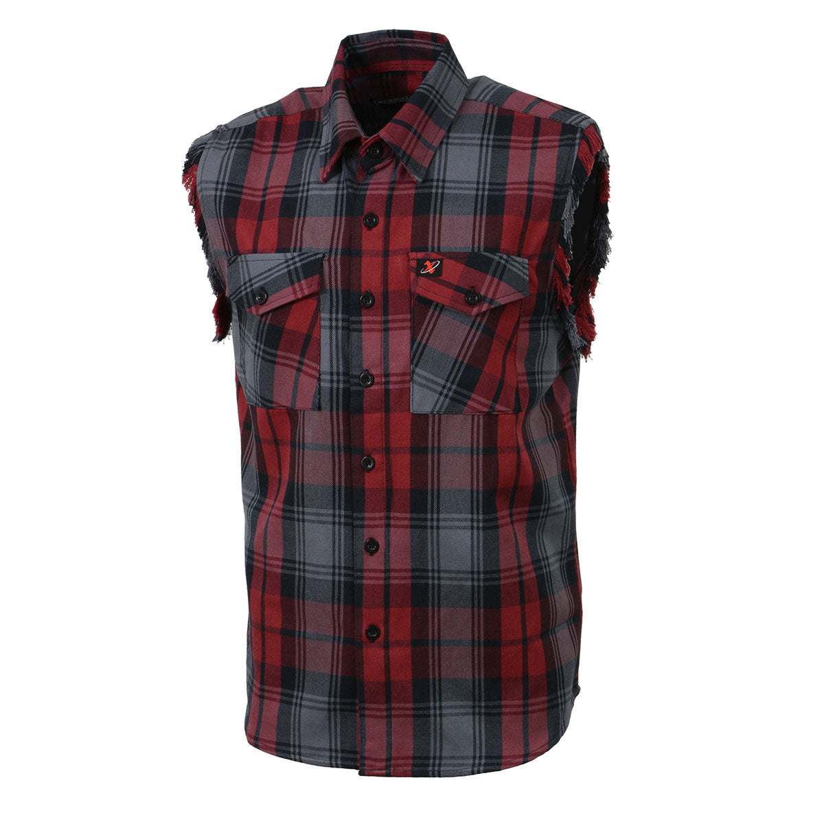 Milwaukee Leather MNG11696 Mens Classic Black and Grey with Red Button-Down Flannel Cut Off Frayed Sleeveless Casual Shirt - Black / 3X-Large Milwaukee Leather MNG11696 Mens Classic Black and Grey with Red Button-Down Flannel Cut Off Frayed Sleeveless Casual Shirt - Black / 3X-Large