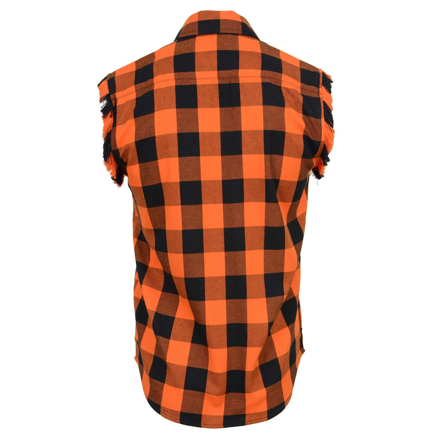 Milwaukee Leather MNG11698 Men’s Classic Black and Orange Button-Down Flannel Cut Off Frayed Sleeveless Casual Shirt