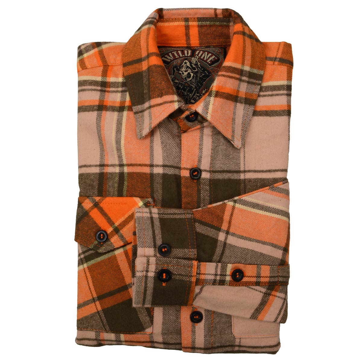 Milwaukee Leather Men's 'Wild One' Brown/Orange Long Sleeve 10.5-Oz Heavy Duty-Cotton Flannel Shirt MNG11701 - Multi-Color / 5X-Large Milwaukee Leather Men's 'Wild One' Brown/Orange Long Sleeve 10.5-Oz Heavy Duty-Cotton Flannel Shirt MNG11701 - Multi-Color / 5X-Large