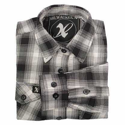 Milwaukee Leather MNG21600 Women's Casual Black and White Long Sleeve Cotton Flannel Shirt