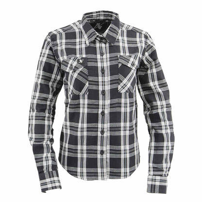 Milwaukee Leather MNG21600 Women's Casual Black and White Long Sleeve Cotton Flannel Shirt