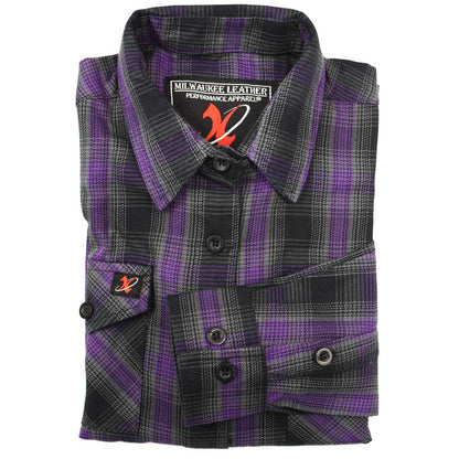 NexGen MNG21603 Women's Casual Black with Purple Long Sleeve Casual Cotton Flannel Shirt