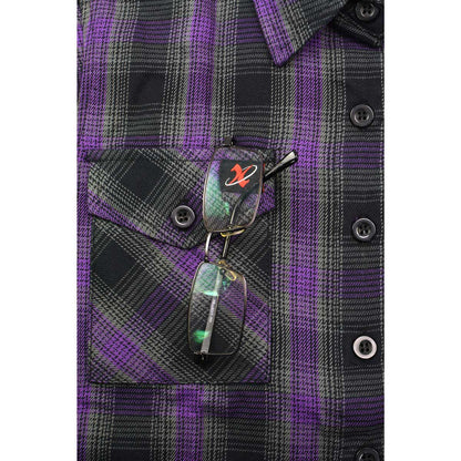 NexGen MNG21603 Women's Casual Black with Purple Long Sleeve Casual Cotton Flannel Shirt