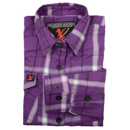 Milwaukee Leather MNG21605 Women's Casual Purple and White Long Sleeve Cotton Casual Flannel Shirt
