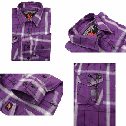 Milwaukee Leather MNG21605 Women's Casual Purple and White Long Sleeve Cotton Casual Flannel Shirt