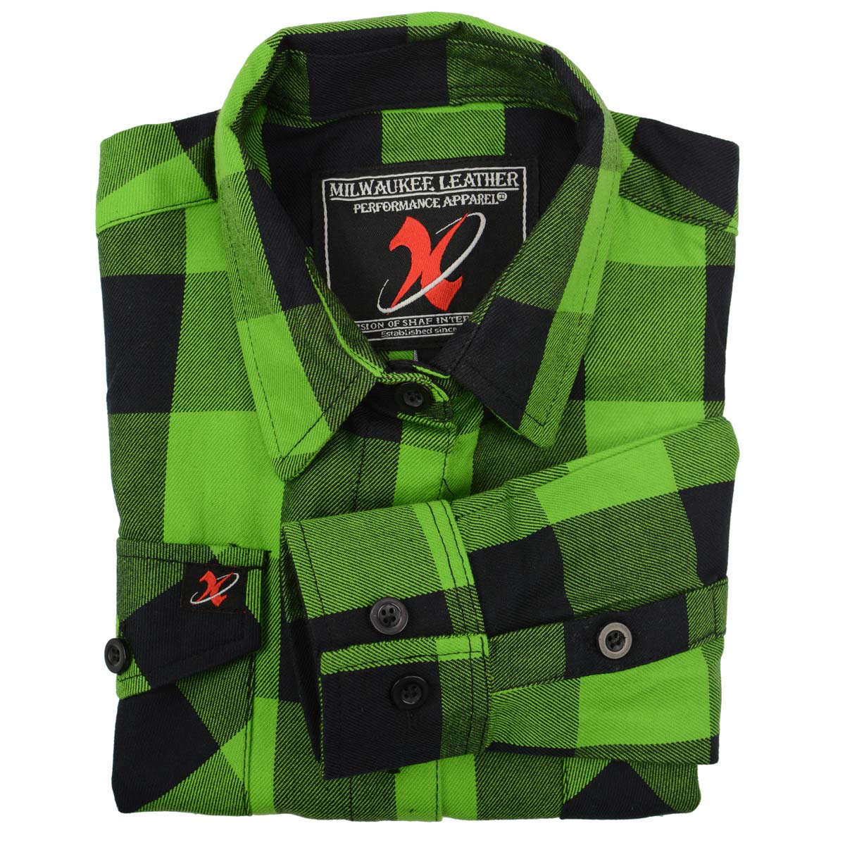 Milwaukee Leather MNG21606 Women's Lime Green and Black Long Sleeve Cotton Casual Flannel Shirt - Green / Medium Milwaukee Leather MNG21606 Women's Lime Green and Black Long Sleeve Cotton Casual Flannel Shirt - Green / Medium