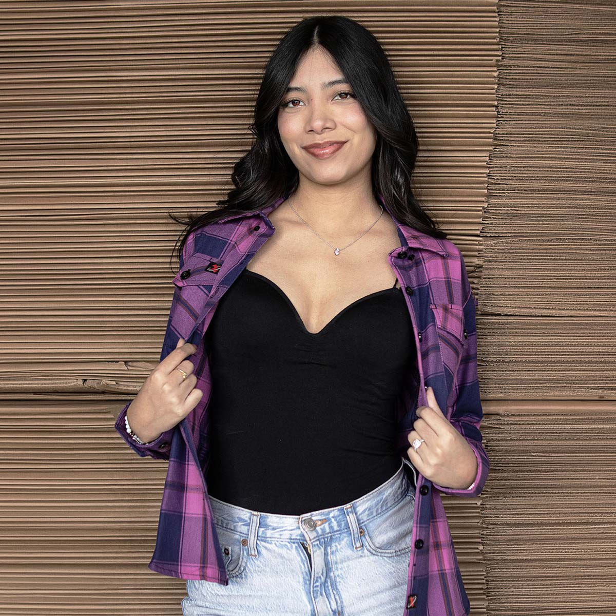 Milwaukee Leather MNG21610 Women's Pink, Blue and Maroon Long Sleeve Cotton Flannel Shirt