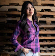 Milwaukee Leather MNG21610 Women's Pink, Blue and Maroon Long Sleeve Cotton Flannel Shirt