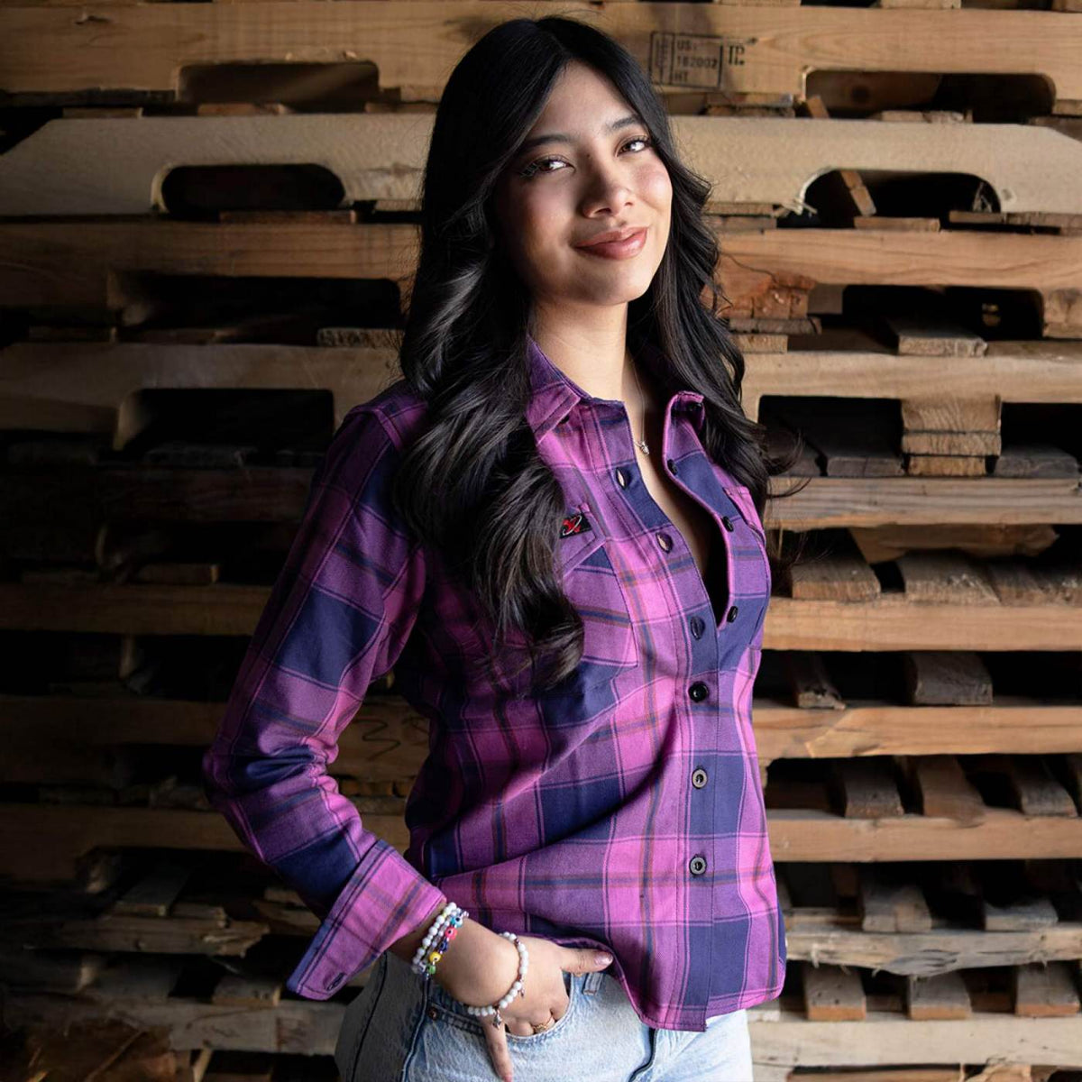 Milwaukee Leather MNG21610 Women's Pink, Blue and Maroon Long Sleeve Cotton Flannel Shirt