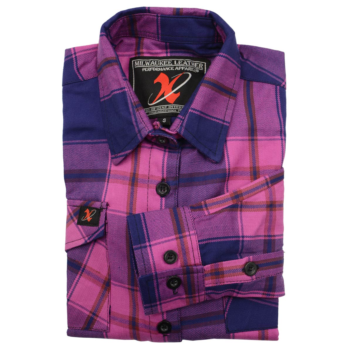 Milwaukee Leather MNG21610 Women's Pink, Blue and Maroon Long Sleeve Cotton Flannel Shirt