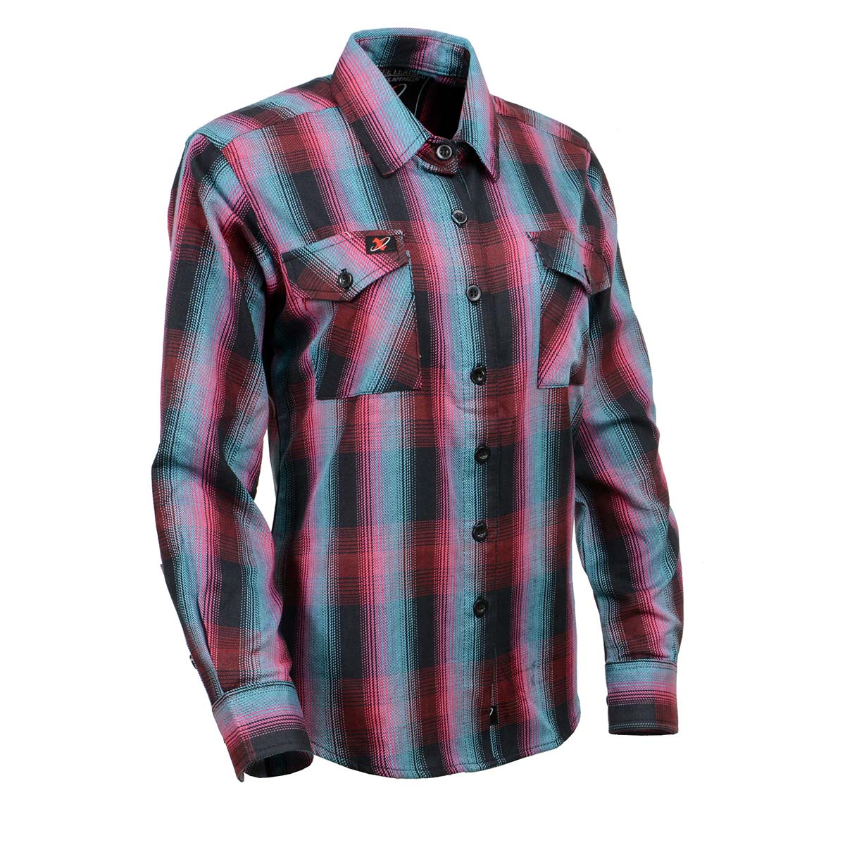 Milwaukee Leather Women's Black and Pink with Blue Long Sleeve Cotton Flannel Shirt MNG21612