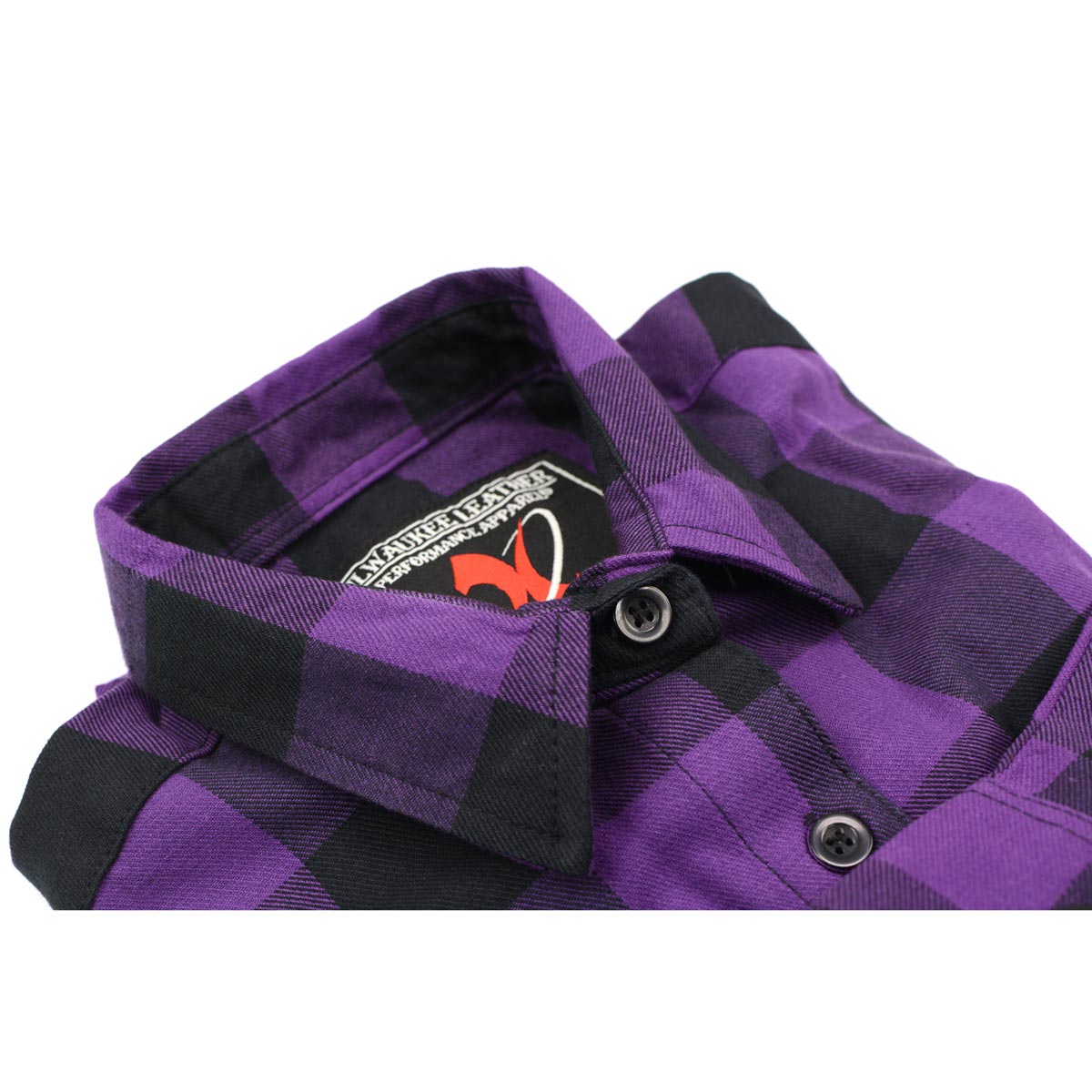 Milwaukee Leather MNG21619 Women's Black and Purple Long Sleeve Cotton Flannel Shirt