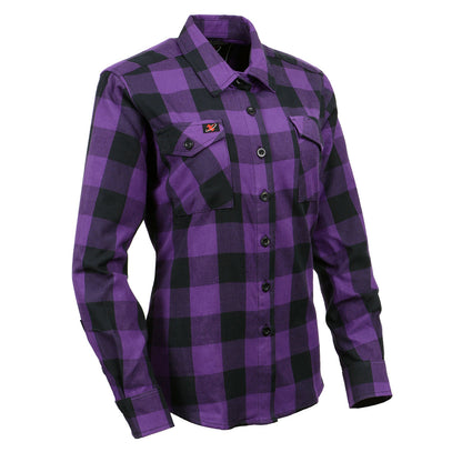 Milwaukee Leather MNG21619 Women's Black and Purple Long Sleeve Cotton Flannel Shirt