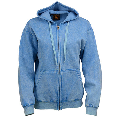 Milwaukee Leather MNG21621 Women's Distressed Blue Sweatshirt Full Zip Up Long Sleeve Casual Hoodie - with Pocket