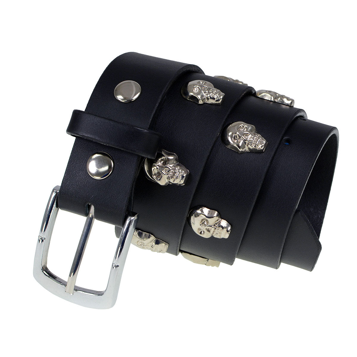 Milwaukee Leather MP7102 Men's Black Skull Heads Genuine Leather Belt for Biker with Buckle - 1.5 inches Wide