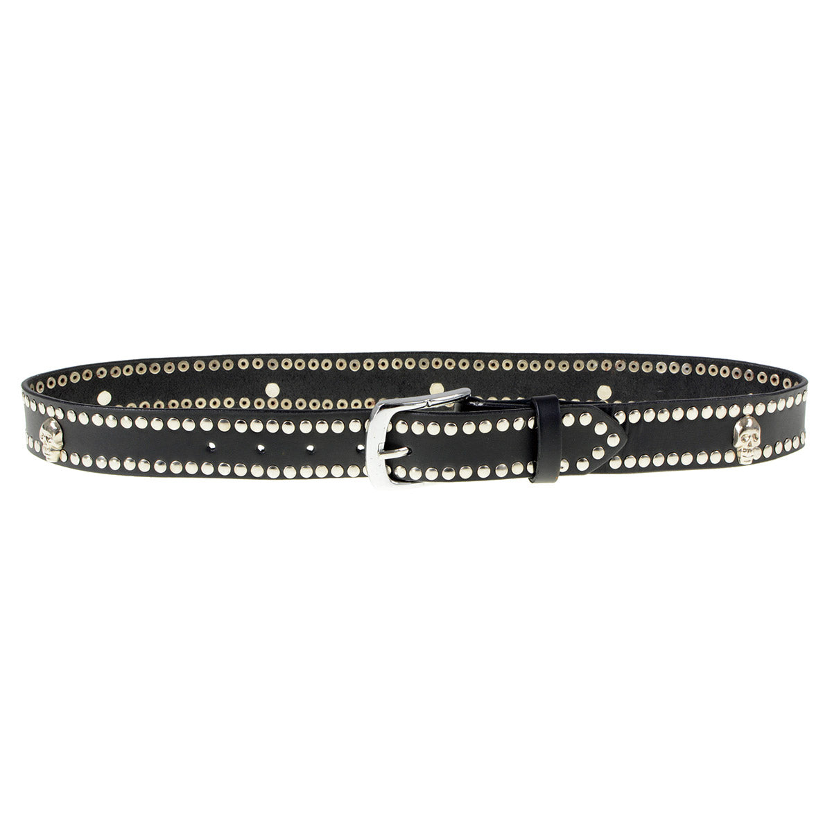 Milwaukee Leather MP7103 Men's Black Studs and Skulls Genuine Leather Belt for Biker with Buckle - 1.5 inches Wide