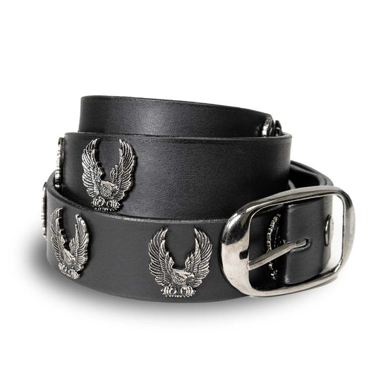 Milwaukee Leather Men's Liberty Talon Black Leather Belt with USA Eagle Emblems - 1.5 Inch Biker Belt - MP7113
