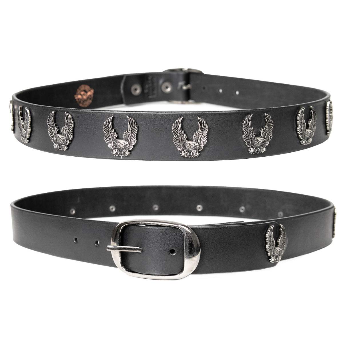 Milwaukee Leather Men's Liberty Talon Black Leather Belt with USA Eagle Emblems - 1.5 Inch Biker Belt