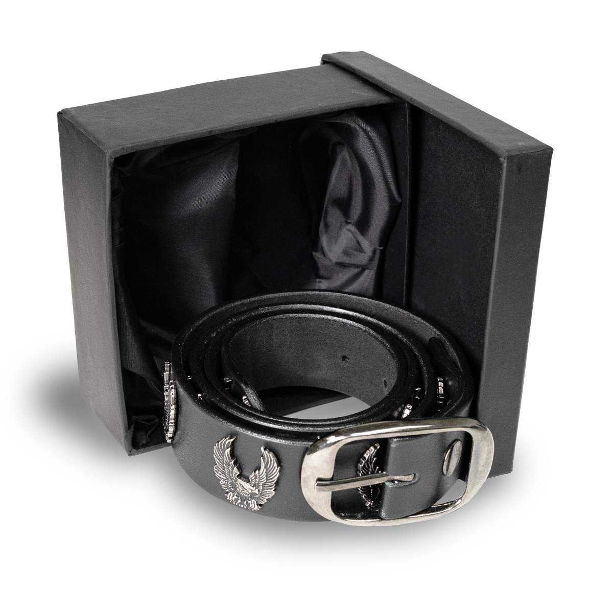 Milwaukee Leather Men's Liberty Talon Black Leather Belt with USA Eagle Emblems - 1.5 Inch Biker Belt