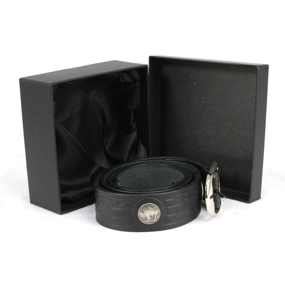 Milwaukee Leather MP7123 Men's Cross Hatch & 5 Cent Buffalo-Black Leather Belt w/ Interchangeable Buckle-1.5 In Wide