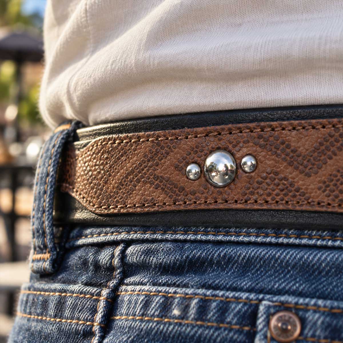 Milwaukee Leather Men's Two-Tone Stud Genuine Leather Belt, MP7130