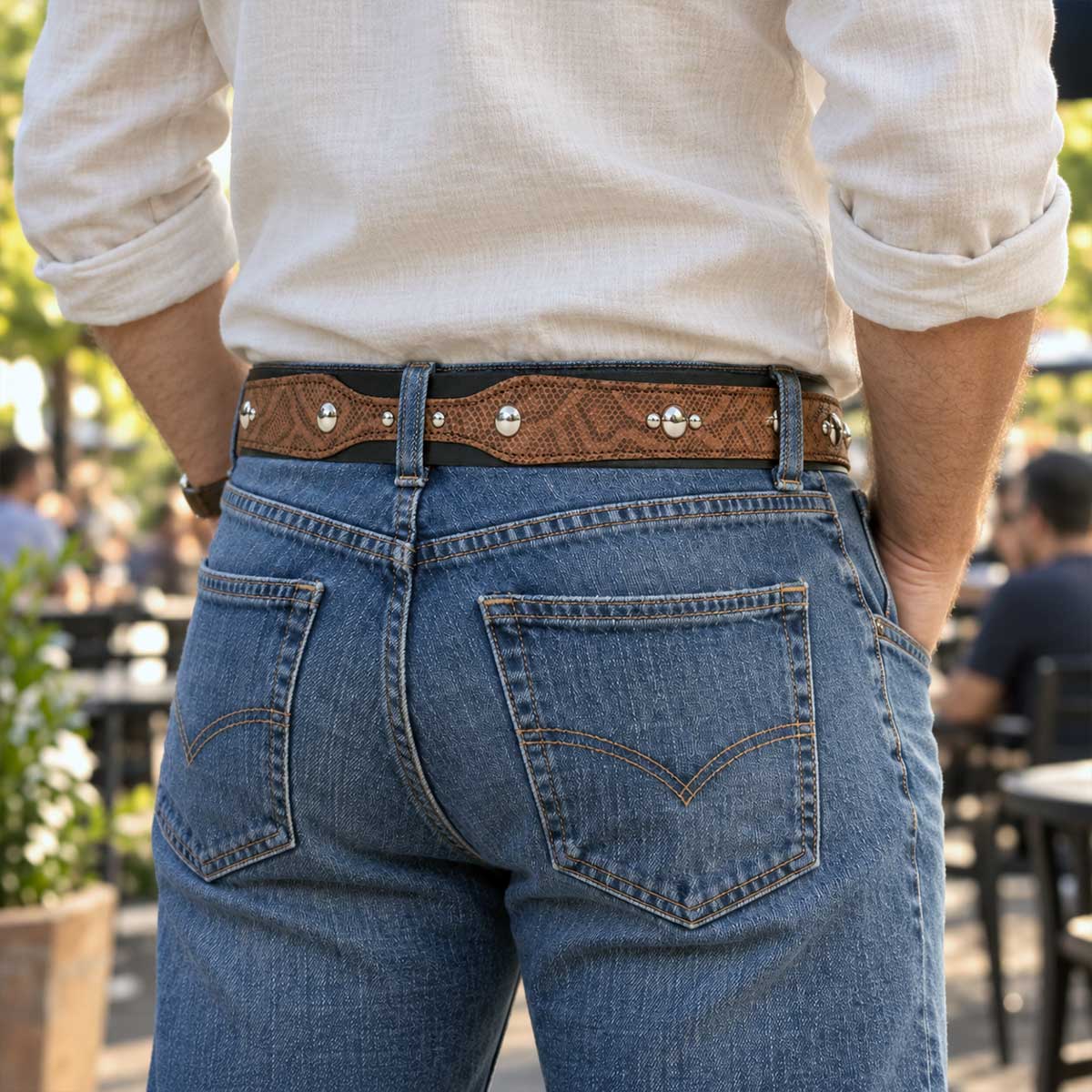 Milwaukee Leather Men's Two-Tone Stud Genuine Leather Belt, MP7130