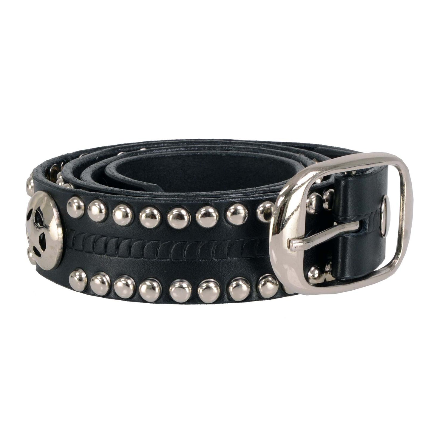 Milwaukee Leather MP7131 Men's Chrome Studded w/ Star Emblem Black Leather Biker Belt w/ Interchangeable Buckle -1.5 in Wide