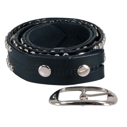 Milwaukee Leather MP7131 Men's Chrome Studded w/ Star Emblem Black Leather Biker Belt w/ Interchangeable Buckle -1.5 in Wide