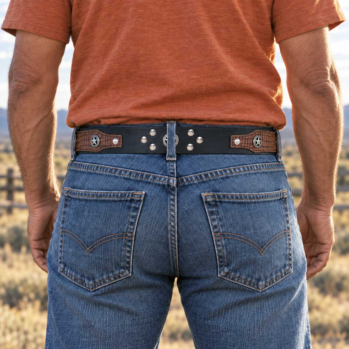 Milwaukee Leather Men's Star Emblem Genuine Leather Belt, MP7134