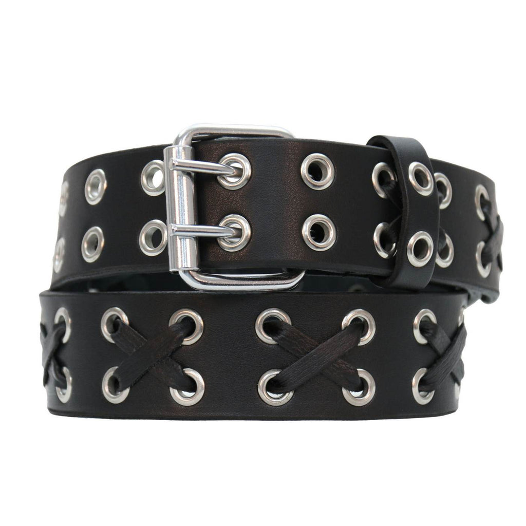 Milwaukee Leather Men's Black Double-Prong Grommet Leather Belt