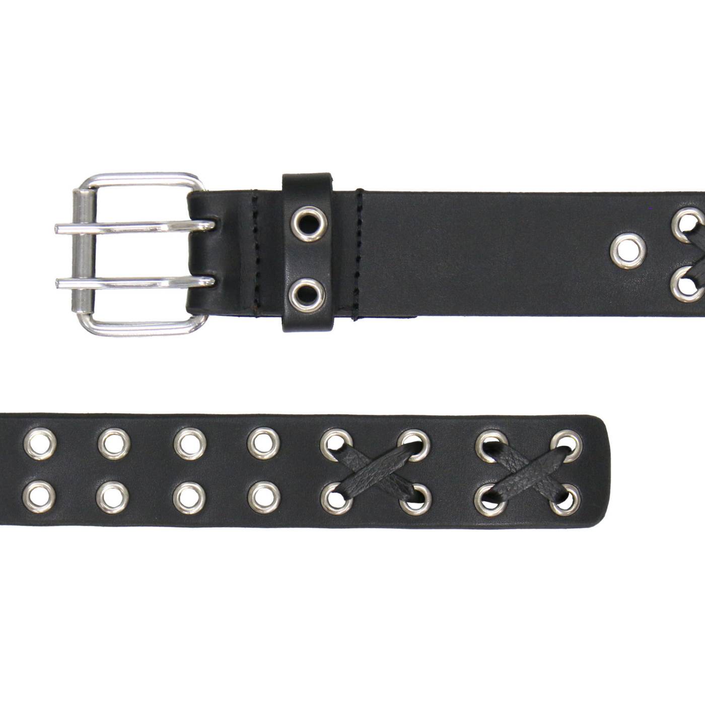 Milwaukee Leather Men's Black Double-Prong Grommet Leather Belt