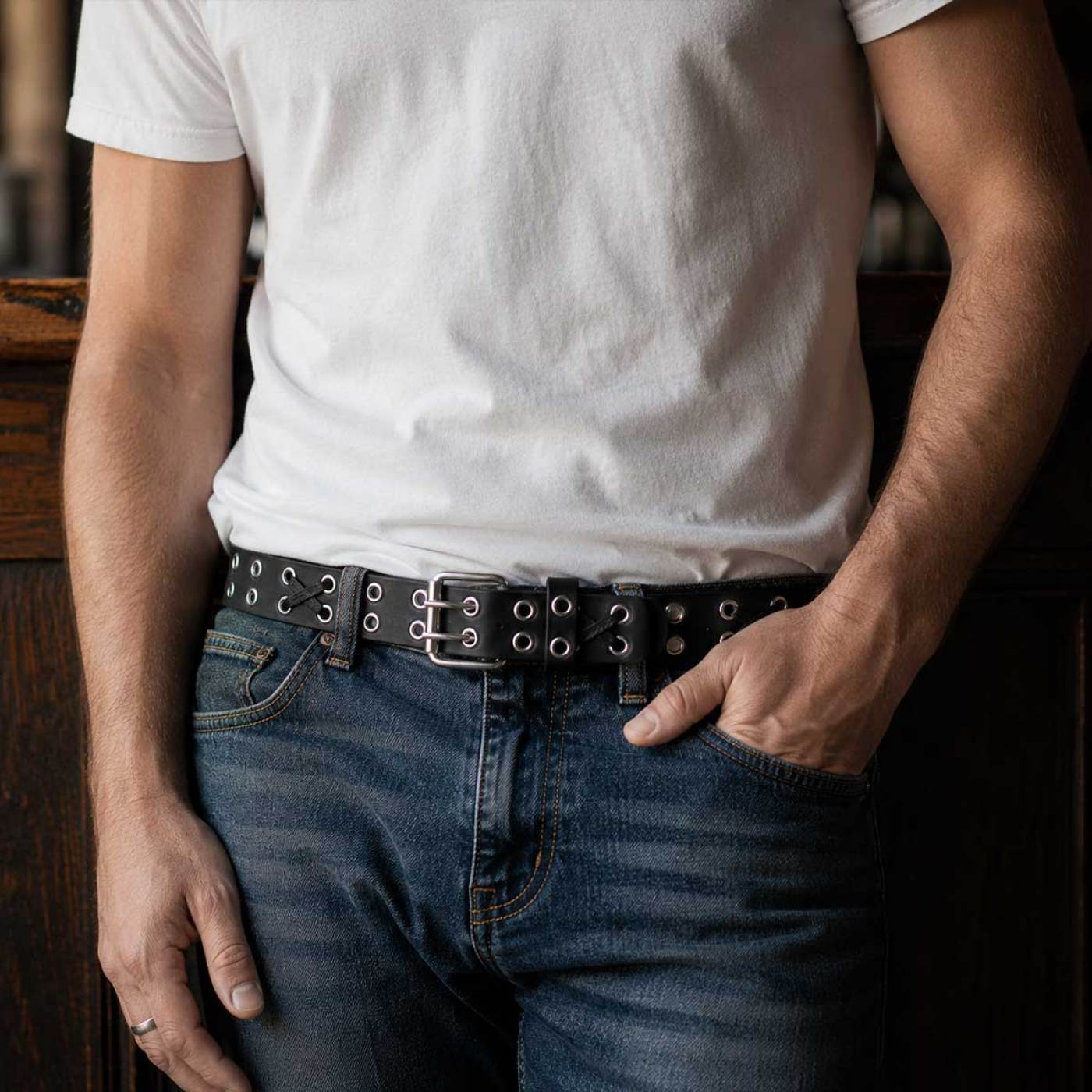 Milwaukee Leather Men's Double Prong Grommet Genuine Leather Belt, MP7137