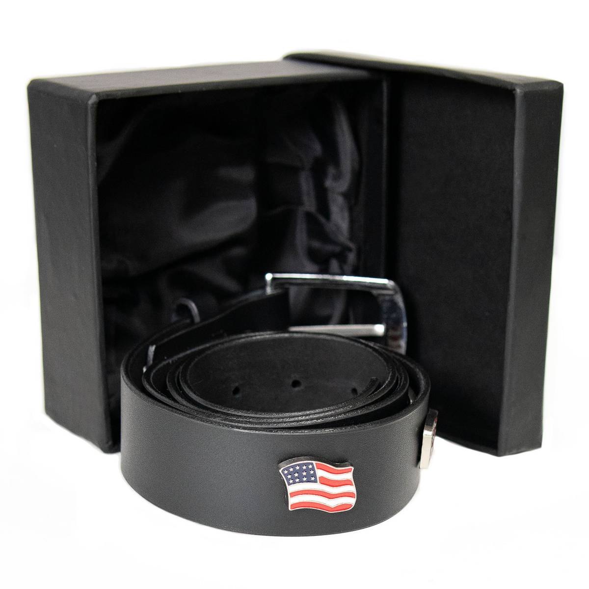 Milwaukee Leather Men's Freedom Line Black Leather Belt with USA Flag Emblems - 1.5 Inch - MP7140