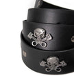 Milwaukee Leather Men's Black Skull & Pistons Genuine Leather Belt w/ Interchangeable Buckle - MP7141