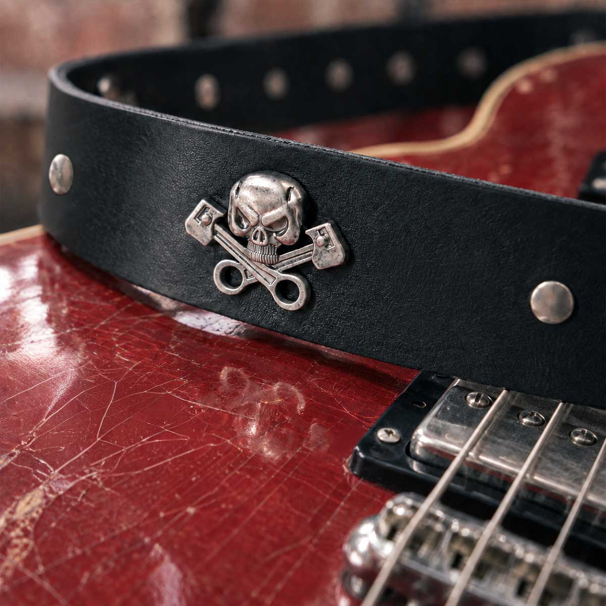 Milwaukee Leather Men's Skull & Pistons Genuine Leather Belt, MP7141