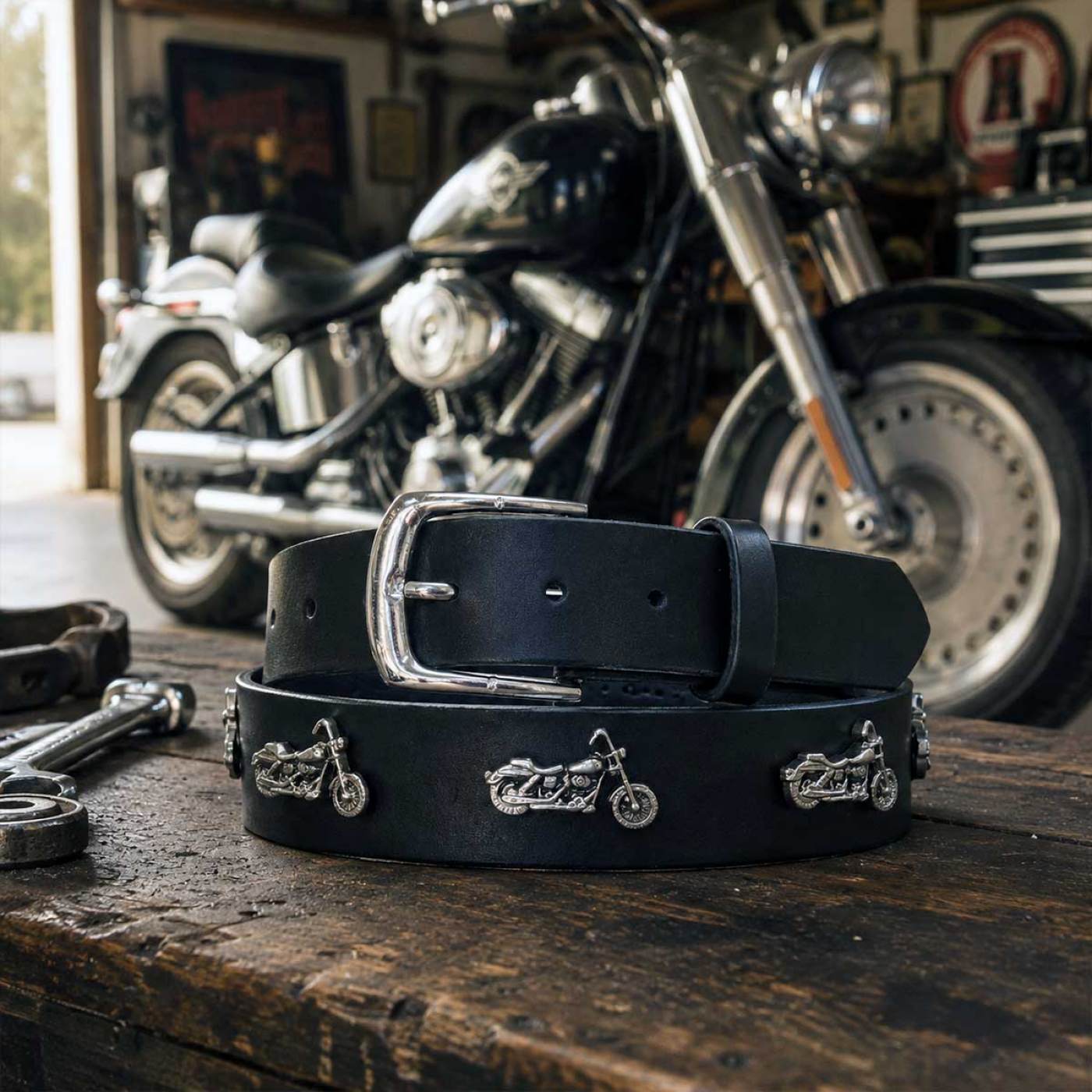 Milwaukee Leather Men's Motorcycle Emblem Genuine Leather Belt, MP7143