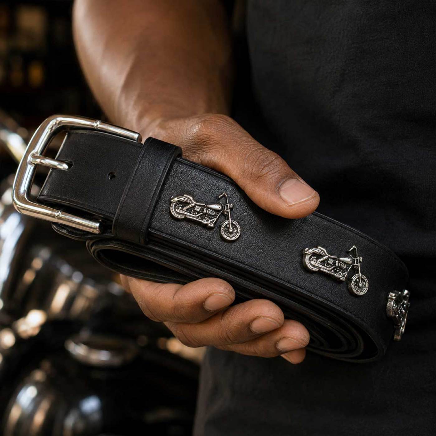 Milwaukee Leather Men's Motorcycle Emblem Genuine Leather Belt, MP7143