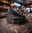 Milwaukee Leather Men's Black Triple-Row Studded Leather Belt, MP7144