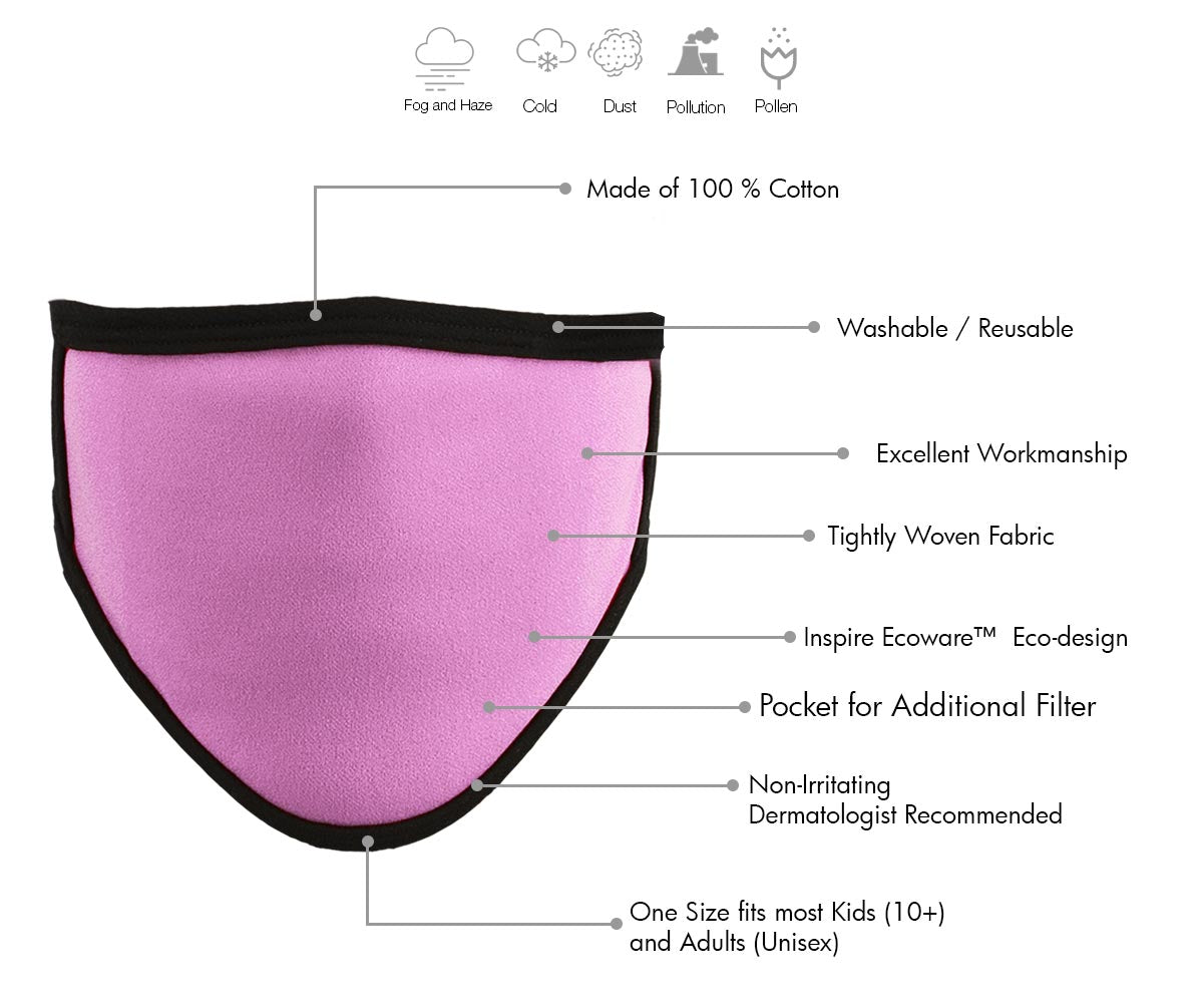 Milwaukee Leather (Multi-Pack) MP7924FM Ladies 'Black and PInk' 100 % Cotton Protective Face Mask with Optional Filter Pocket