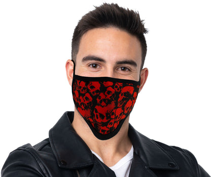 Milwaukee Leather MP7928FM 'Red Skulls' 100 % Cotton Protective Face Mask with Optional Filter Pocket