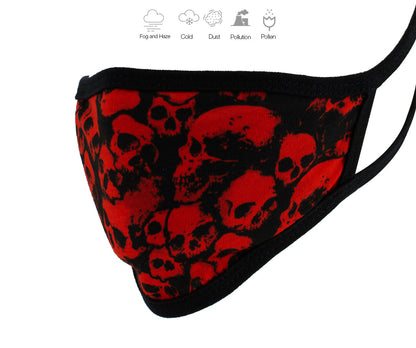 Milwaukee Leather MP7928FM 'Red Skulls' 100 % Cotton Protective Face Mask with Optional Filter Pocket