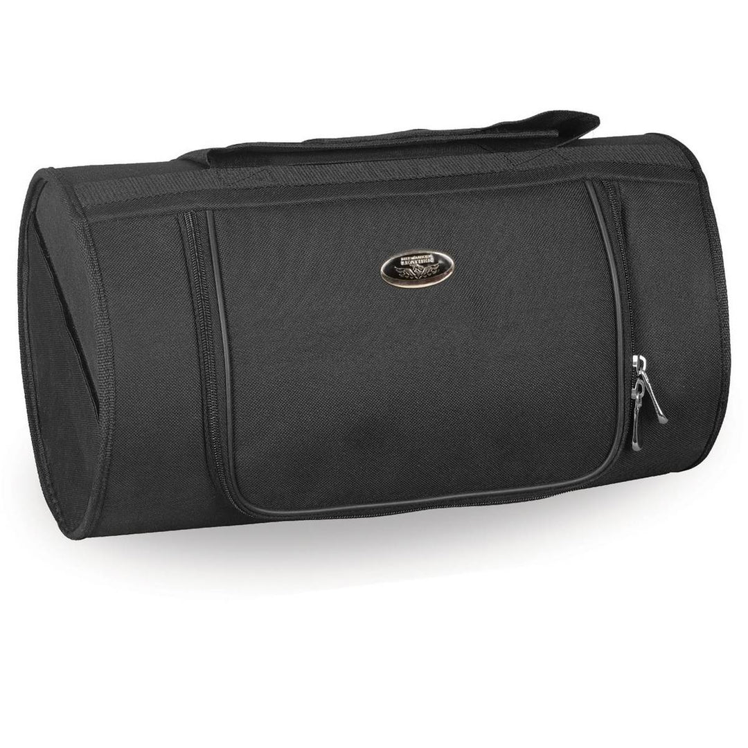 black leather backpack zippers moto Milwaukee Leather MP8175 Medium Black Motorcycle Textile Roll Top Bag with Zipper Closure