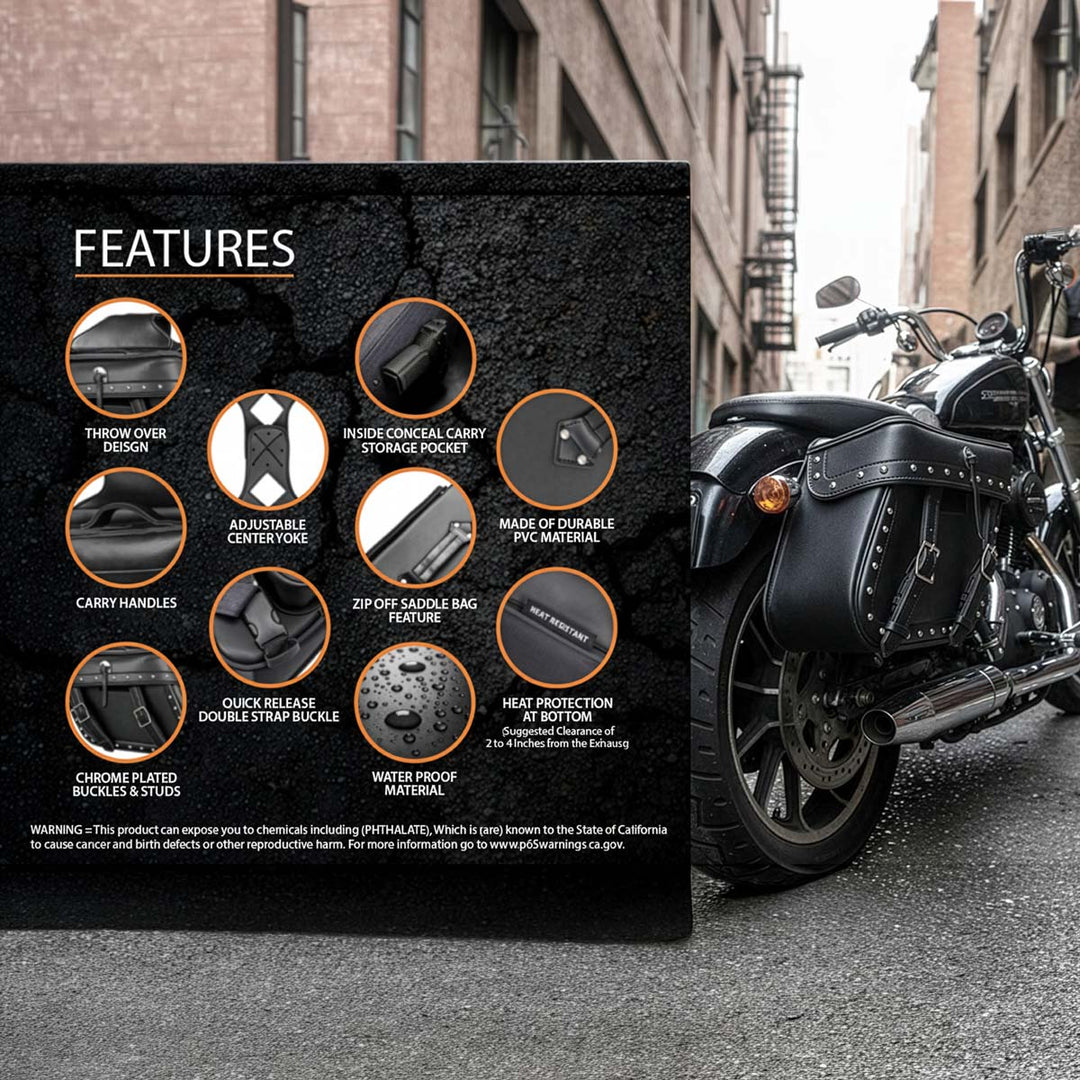 Milwaukee Performance MP8320 Black Zip Off PVC Studded Throw Over Saddlebags