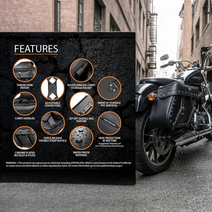 Milwaukee Performance MP8320 Black Zip Off PVC Studded Throw Over Saddlebags