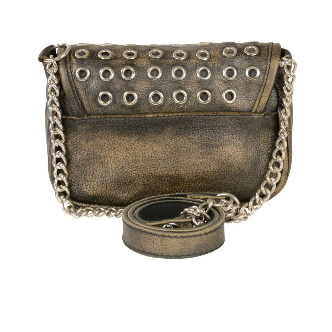 Milwaukee Leather MP8830 Ladies Distress Brown Leather Chain Strap Shoulder Bag