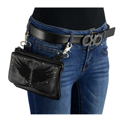 Milwaukee Leather MP8850 Ladies ‘Winged’ Black Leather Multi-Pocket Belt Bag